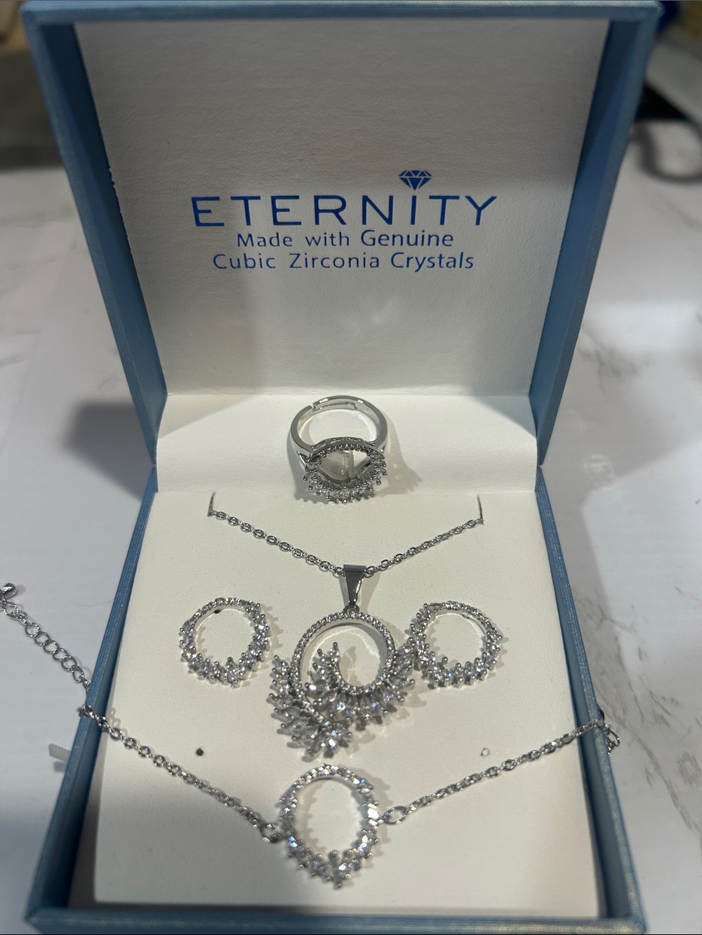 Eternity Genuine Cubic Zirconia Crystal 4-Piece Jewelry Set Silver Tone